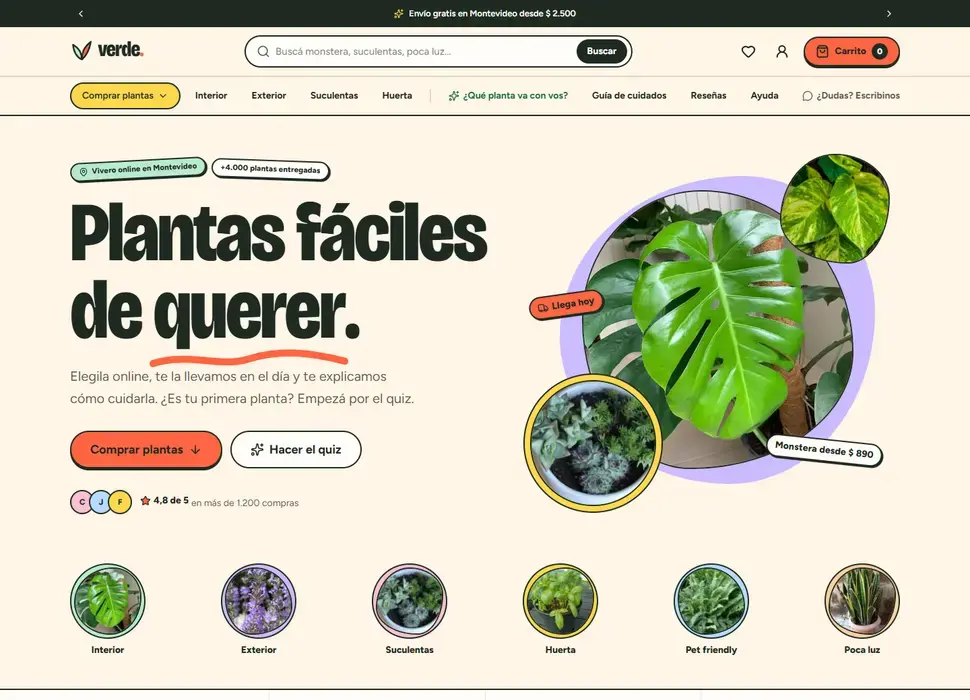 Captura de escritorio de Verde Tienda, tienda online de plantas de muestra