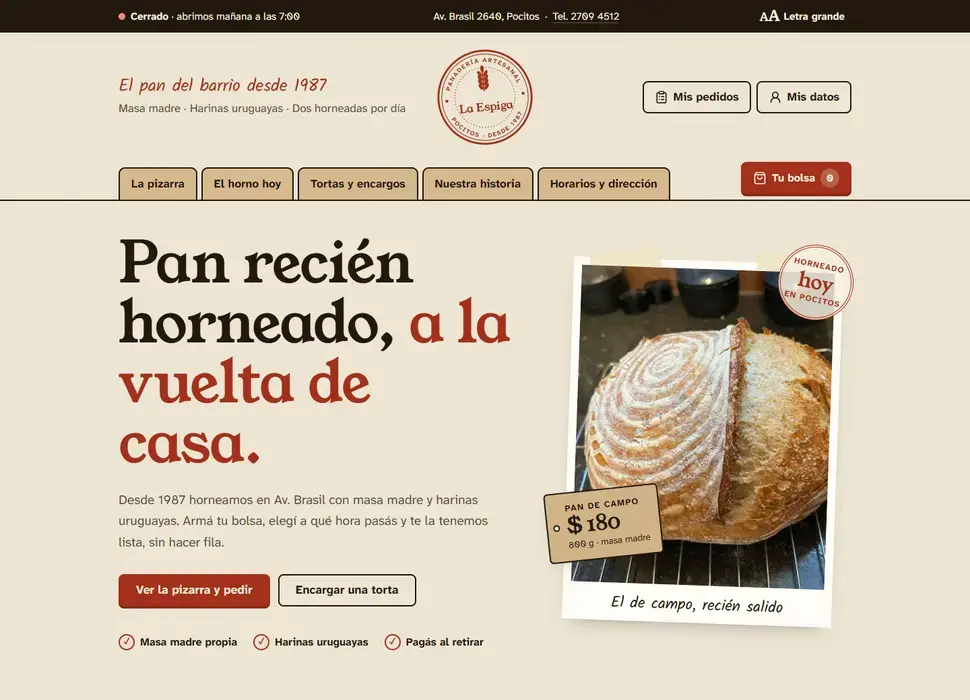 Captura de escritorio de La Espiga, panadería de barrio de muestra