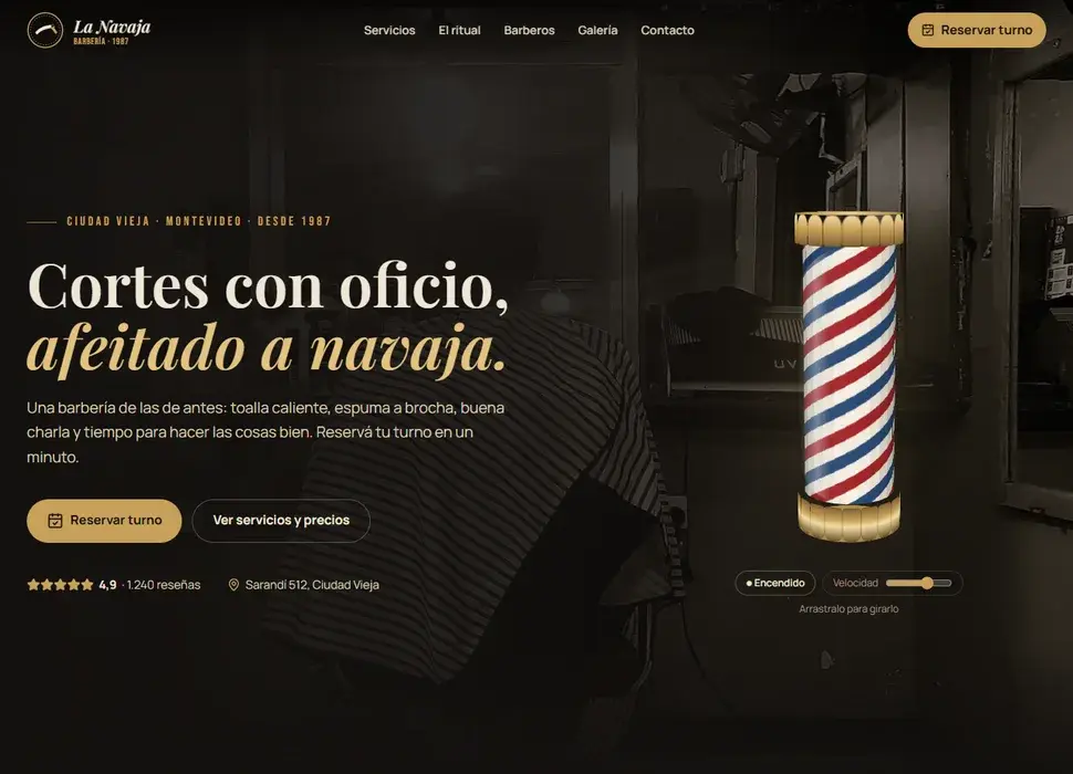 Captura de escritorio de La Navaja, barbería clásica de muestra